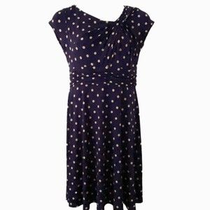 5/$25 Laura Jeffries Polka Dot Twisted Neckline Midi Dress Size 14 New
